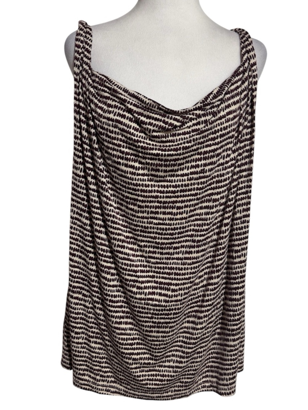 LOFT Cowl-Neck Tank Top, Eggplant, Print, Rayon, Size XL